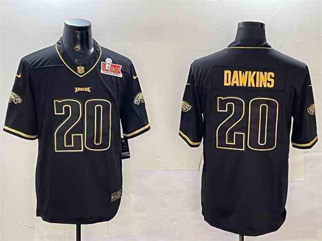 Men's Philadelphia Eagles #20 Brian Dawkins Black/Gold 2025 Super Bowl LIX Patch Vapor Untouchable Limited Stitched Football Jersey